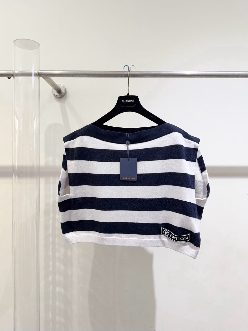 Louis Vuitton Navy and White Striped Cropped Knit Tee